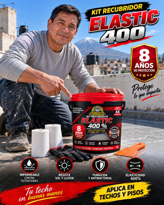 KIT RECUBRIDOR ELASTIC 400 + BROCHA + 2 MALLAS + ESPATULA + GUANTES T3