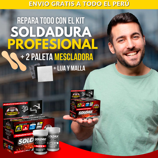 KIT SOLDADURA SOLDAX PROFESIONAL + 2 PALETA MEZCLADORAS + MALLA + LIJA E5